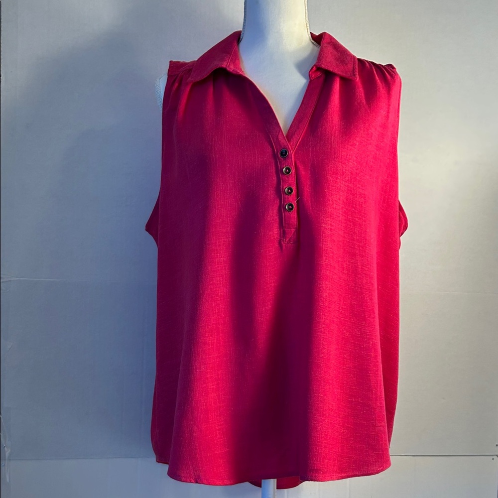 NWT Maurice’s Womens Coral Linen Blend V-Neck Placket Sleeveless Top. Sz XL